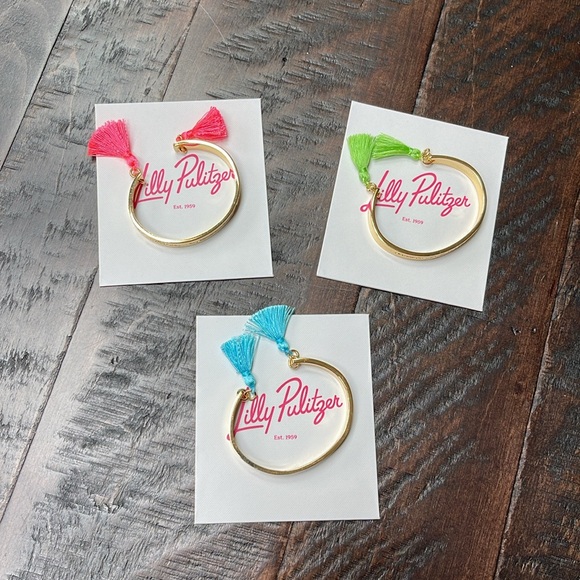 Lilly Pulitzer Set of 3 Stacking Cuff Bracelets with Tassel - NWOT - Picture 2 of 15